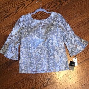Adrianna Papell Lace Bell Sleeve Blouse - Light Blue